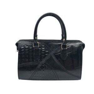 Black Croc-Embossed Faux Leather Top-Handle Bag